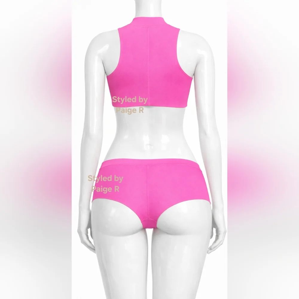 💕NWT SKIMS Sporty Scuba Swim Top + Hipster bottoms Swimsuit Set Taffy Pink 2X